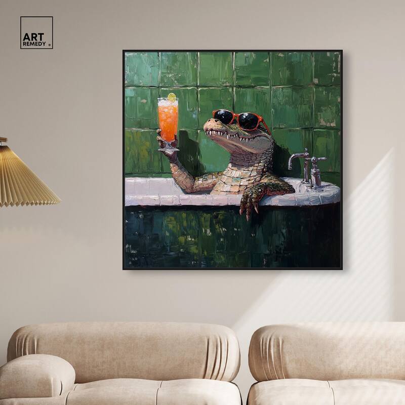 Cocktail Croc I Canvas by Art Remedy