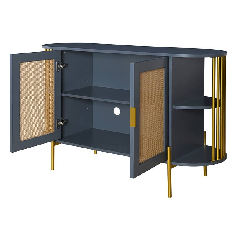 2 Door Wood Curved Cabinet with Gold Trim and Doors