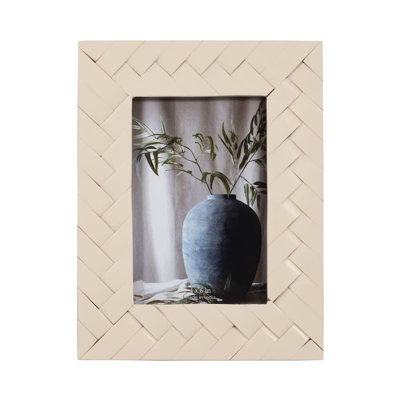 Sagebrook Home Woven Photo Frame, Contemporary Resin Ivory Decorative Picture Frame - 7" x 1" x 9"