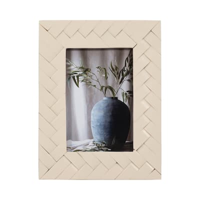 Sagebrook Home Woven Photo Frame, Contemporary Resin Ivory Decorative Picture Frame