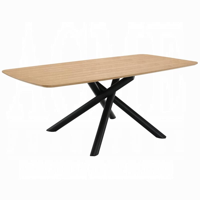 Loan Dining Table, Rectangular Natural Brown Top, Black Metal 79 Inch