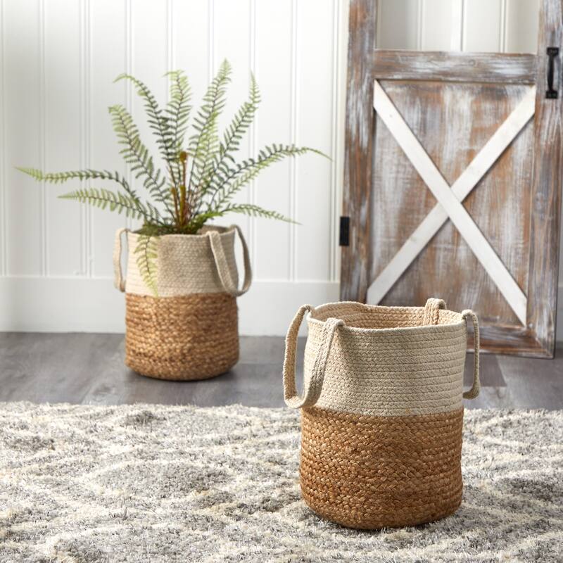 12.5" Handmade Natural Jute and Cotton Basket - 9'6" x 13'6"