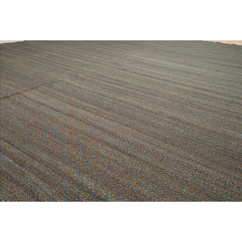 8x10 Hand Woven Flatweave Wool Teal Boho Modern & Contemporary Kilim Rug - 8' x 10'