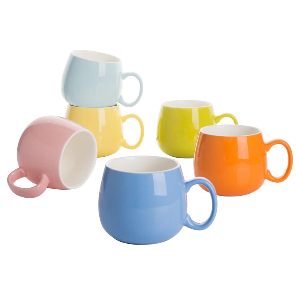 5-In Assorted Colors Porcelain Coffee Mugs Service for 6