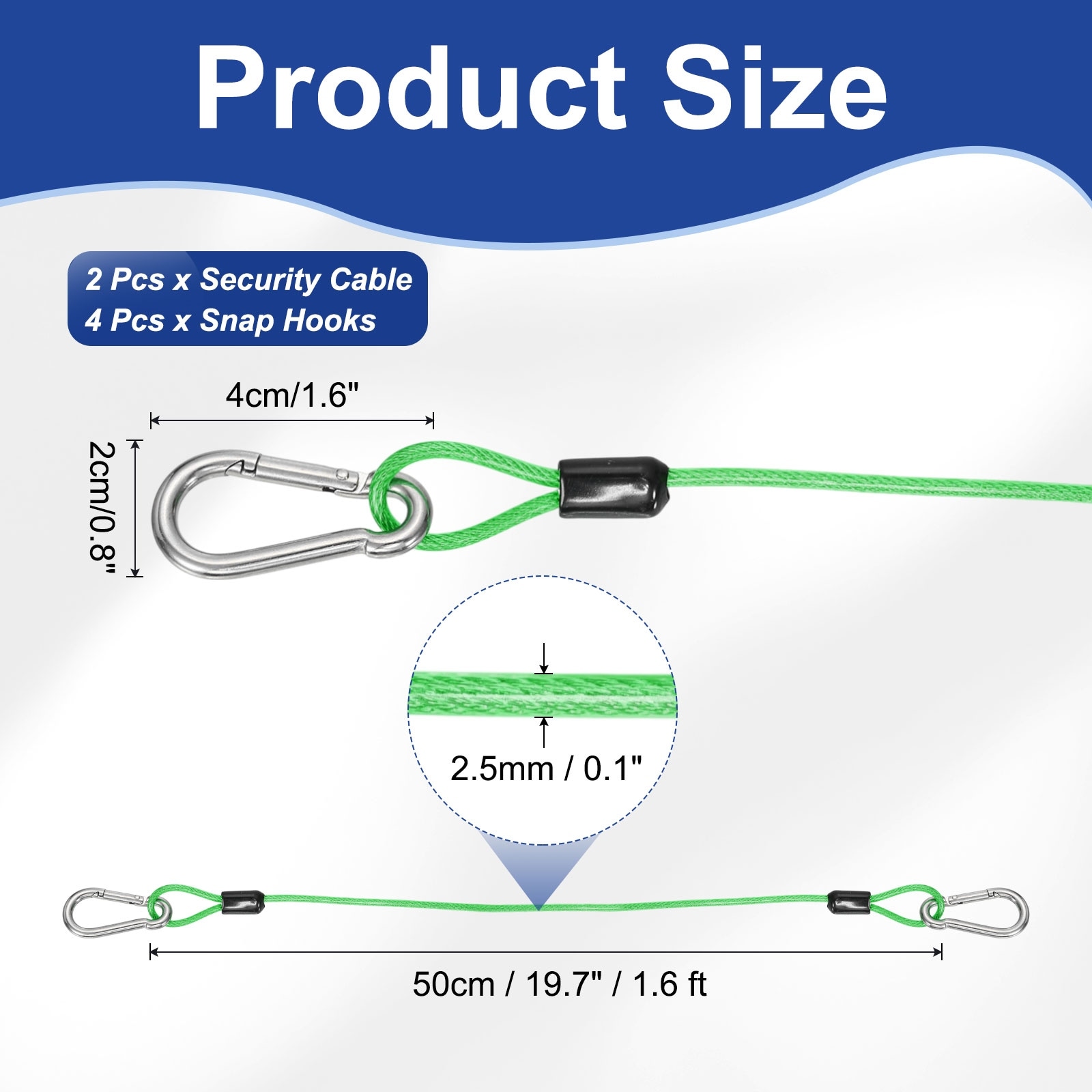 Security Steel Cable with Snap Hook Coated Flexible Double Loop Wire Rope Bike Cable Lock for Outdoor Travel Luggage