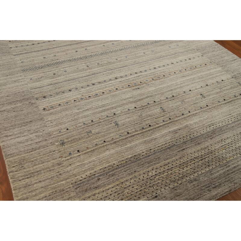 Hand Knotted Oriental 100% Wool Carpet Tribal Tribal Beige & Ivories Gabbeh Area Rug - 9' 9'' X 6' 7''