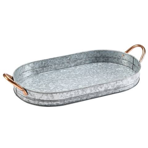 22" Oval Galvanized Tray with Copper Handles