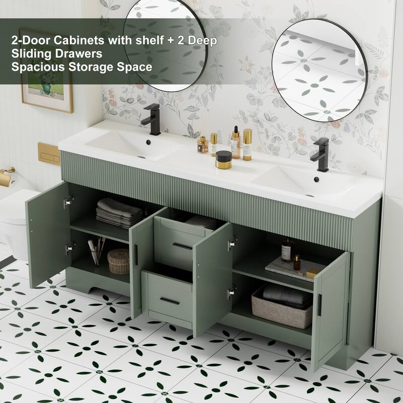 Wavy Line 30"/36"/48" Bathroom Vanity Set with Sink & Faucet