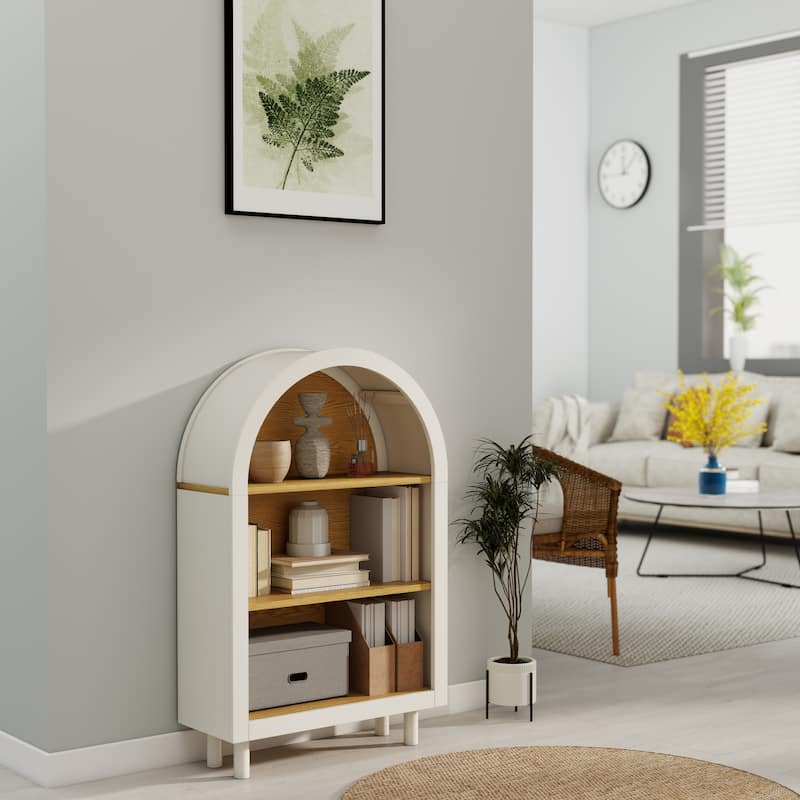 Arched Small Bookcase,Arched Storage Cabinet,Wooden Modern Arched Top Bookshelf with 3 Shelves, 3-Tier Storage Shelf