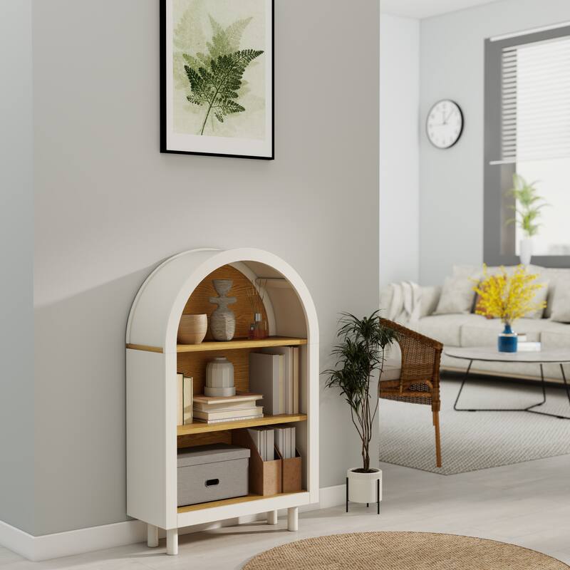 GDFStudio - Avery Elegant Arched Small Bookcase with Modern Storage Solutions - 3-Tier Storage