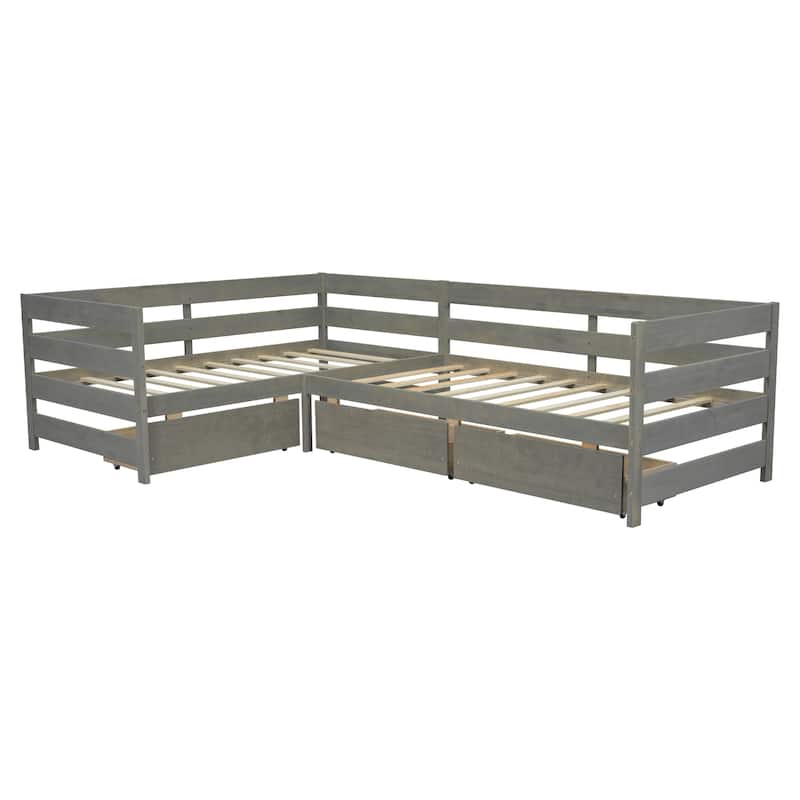 Twin Wood Platform Bed with 3 Drawers, Space-Saving Design