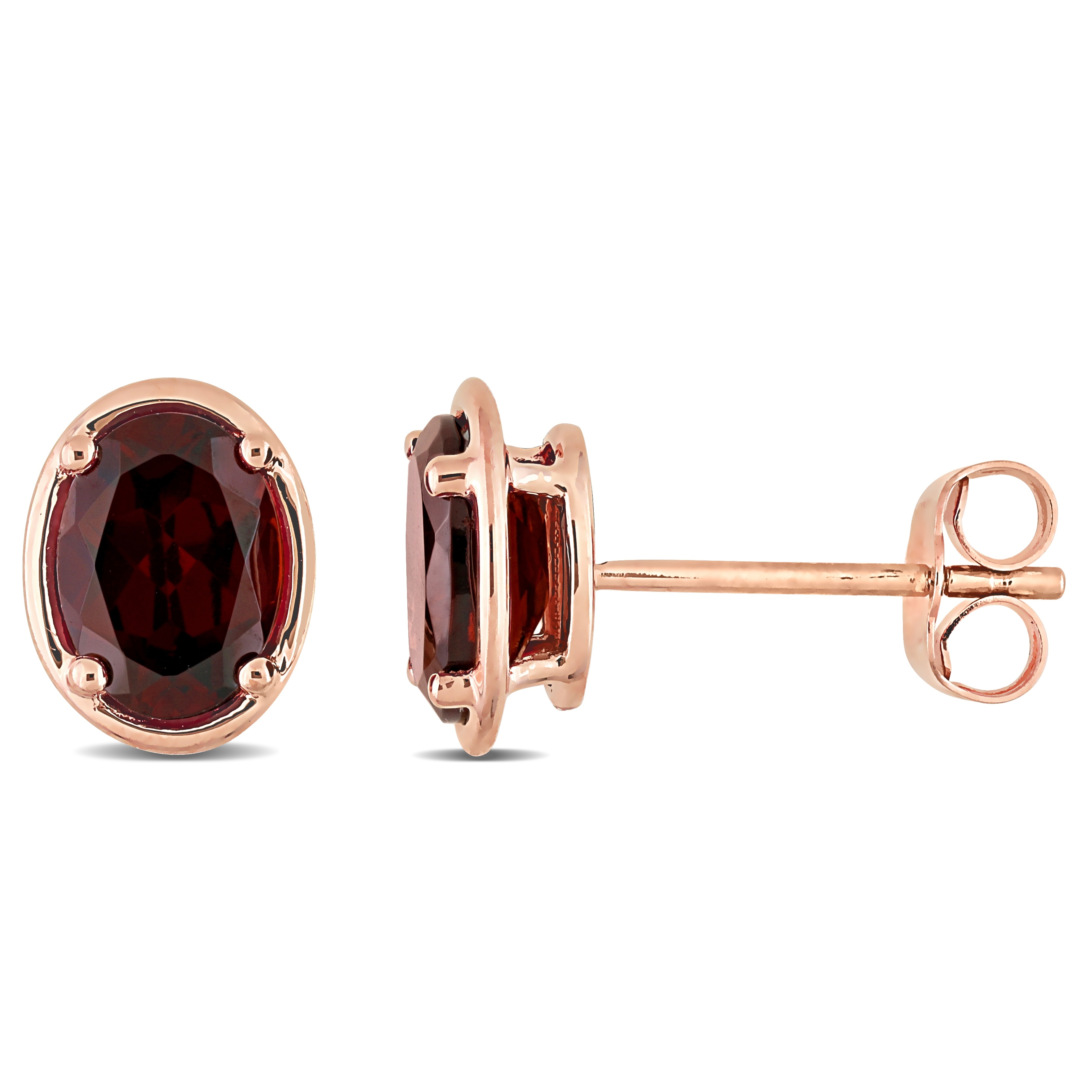 Miadora 14k Rose Gold Garnet Oval Stud Earrings