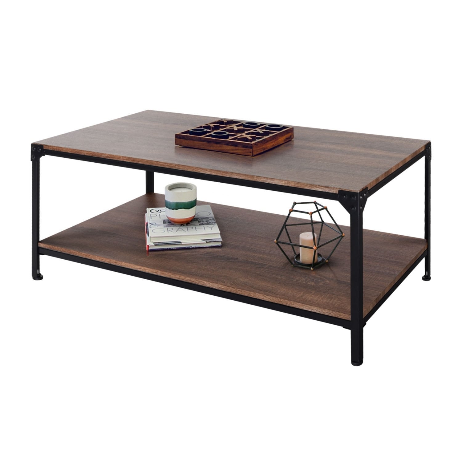 Zenvida 48 Coffee Table With Storage Shelf Rectangular Industrial Modern Metal Frame Cocktail Table For Living Room Overstock 32462803