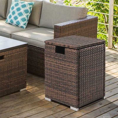 16" Propane Tank Cover, Outdoor Hideaway Brown Wicker Tank Table - 16”W
