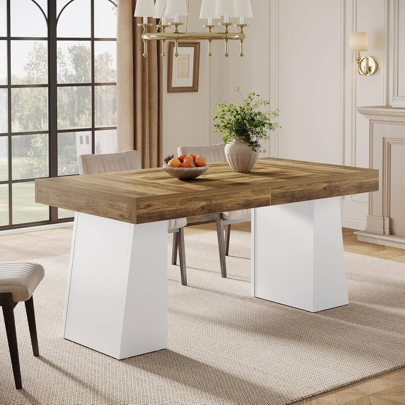 55-Inch Dining Table for 4-6, Rectangular Dining Room Table with Sturdy Legs