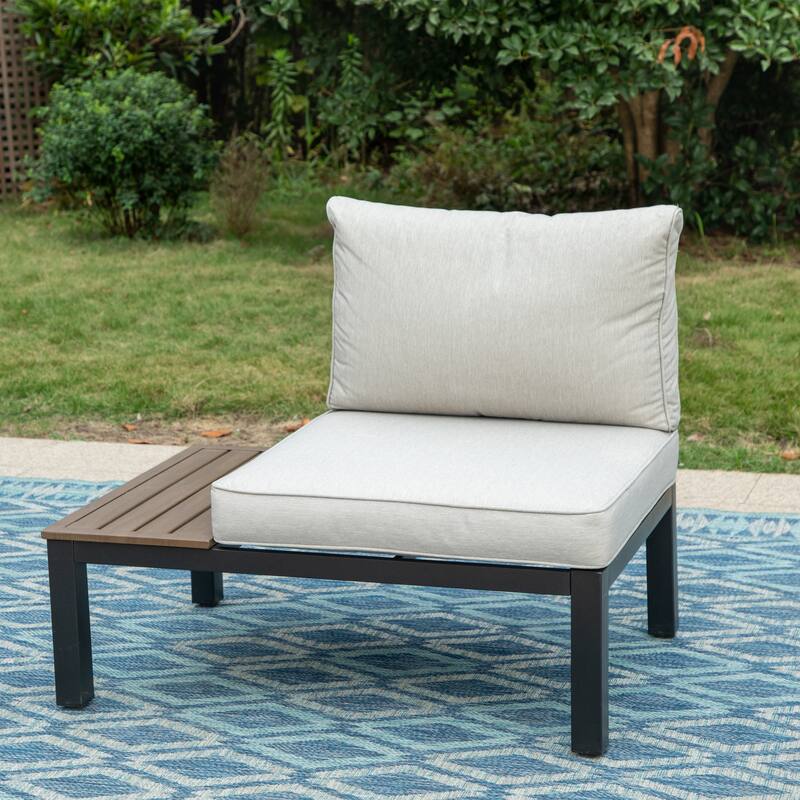10-Seat Patio Sectional sofa set, E-coating Steel frame Conversation Sets with Built-in Side Table , Grey Cushion