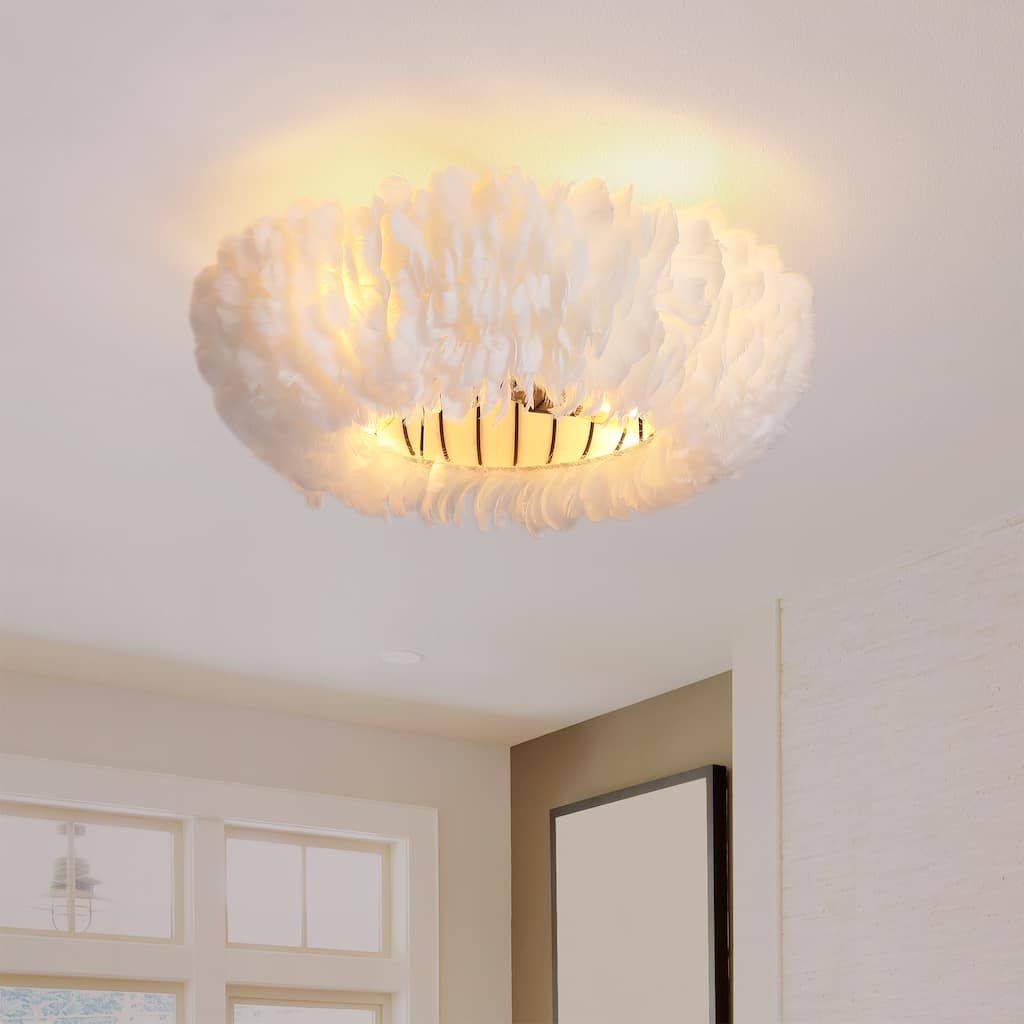 Cusp Barn 20'' Flush Mount Caged Ceiling Fans with Light and Remote, Feather 6 Speed DC Motor Reversible Ceiling Fan for Bedroom