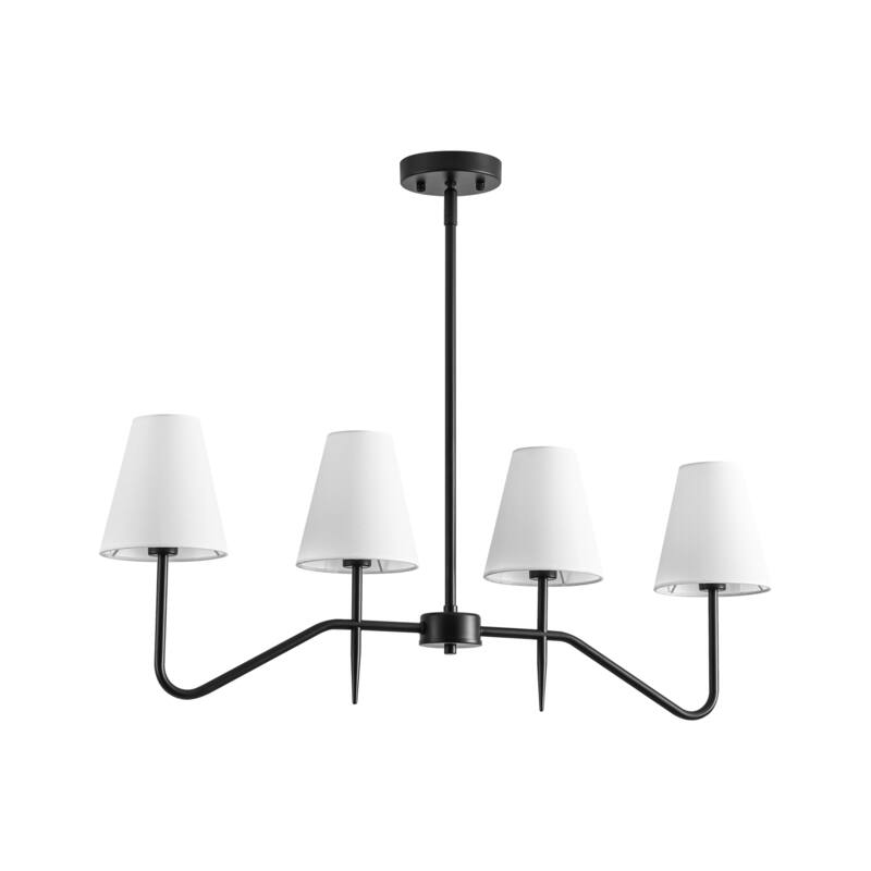 32.3" 4-Light Mid-Century Modern Gold/Black with Fabric White Cone Shades Kitchen Island Pendant Light