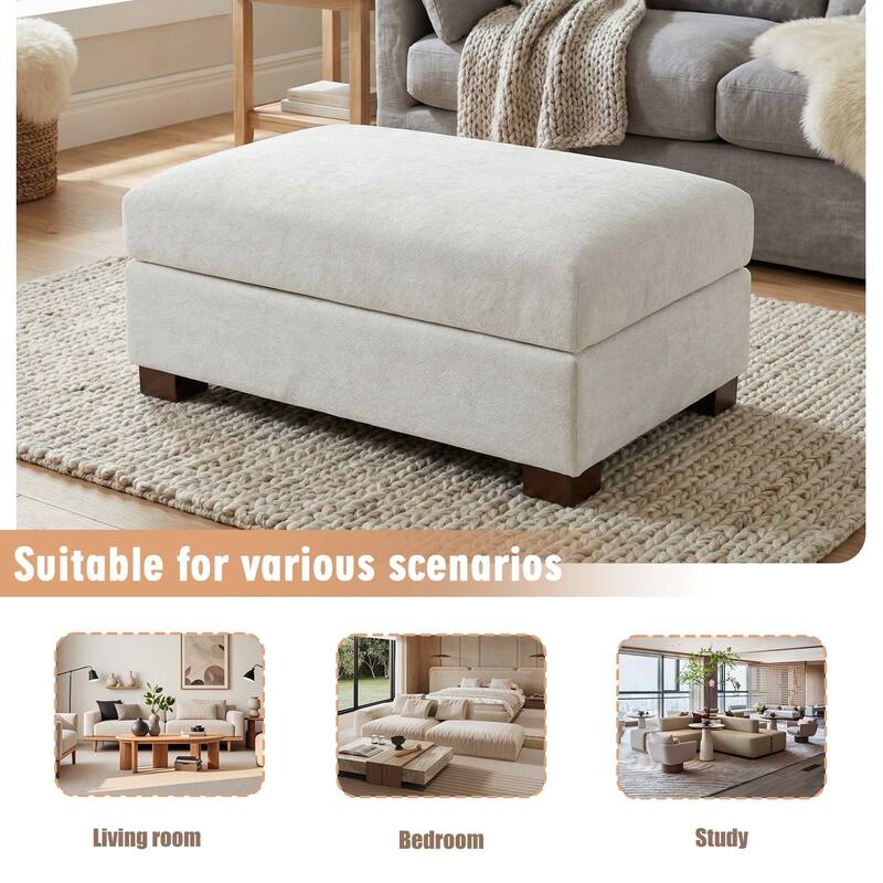 Oversized Chenille Modular Ottoman With Cushioned Top