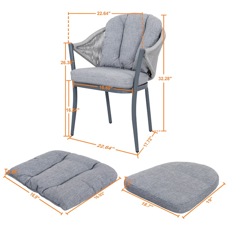 Outdoor 2-Piece Woven Rope Conversation Chair Set, Aluminum, Gray