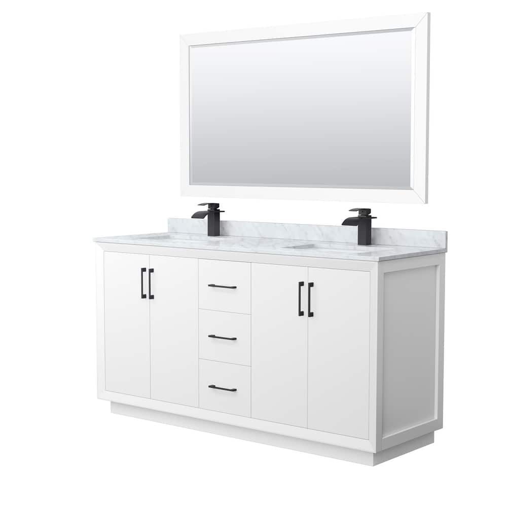 Strada 66-Inch Double Vanity Set, Carrara Marble Top, 58-Inch Mirror