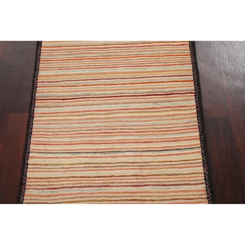 Modern Striped Gabbeh Kashkoli Oriental Area Rug Handmade Wool Carpet - 2'6" x 4'1"