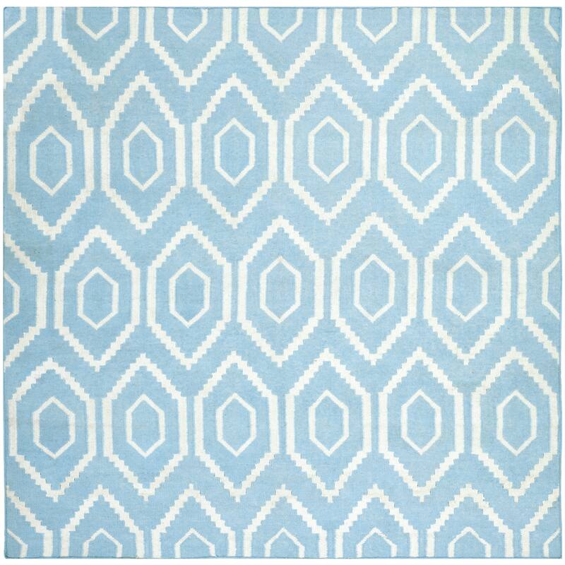 SAFAVIEH Handmade Flatweave Dhurries Roya Modern Moroccan Wool Rug - 6' Square - Blue/Ivory