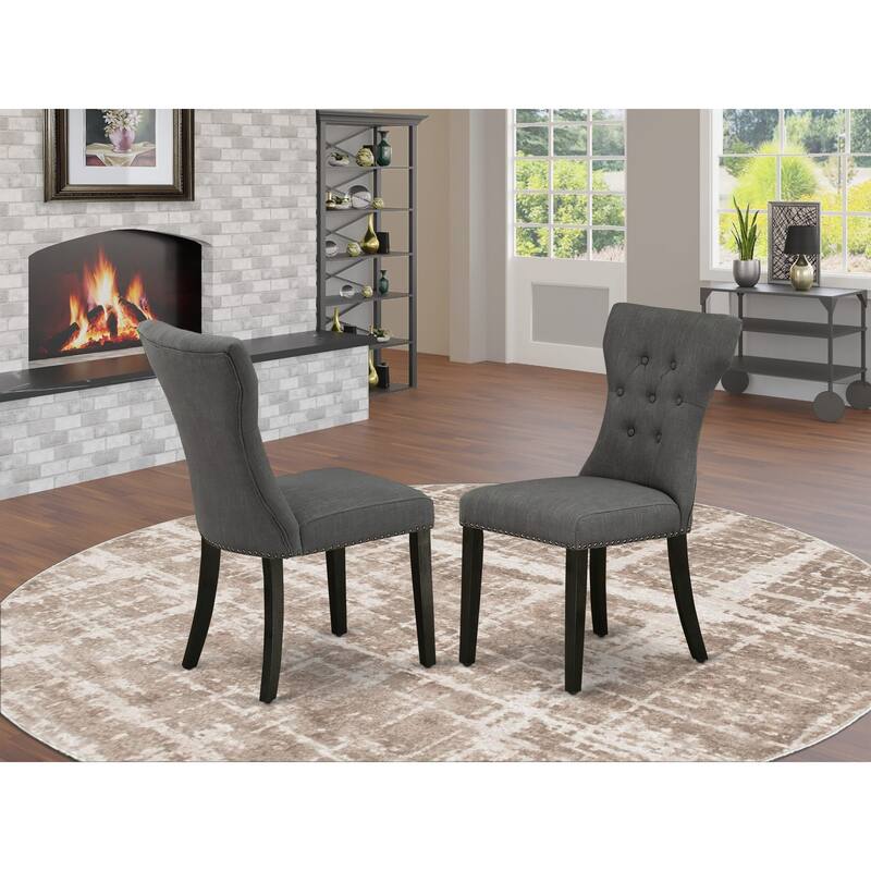 East West Furniture Gallatin Parson Dining Chairs - Button Tufted Nailhead Trim Linen Fabric Chairs, Set of 2, (Finish Options) - GAP6T50