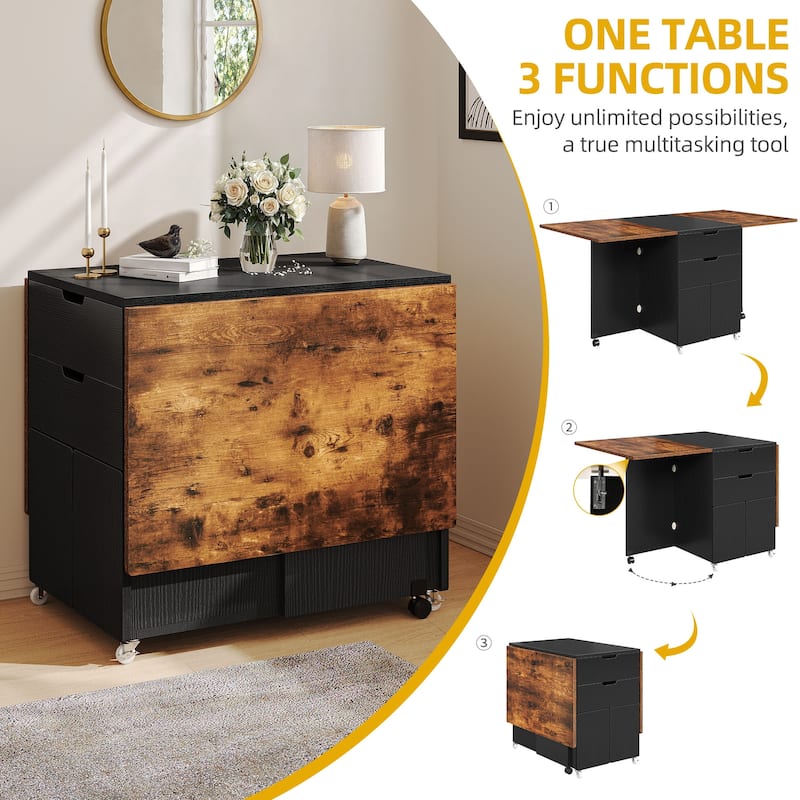 Moasis 5 Pieces 7 Pieces Folding Dining Set with Drop Leaf Table and Storage Stools for up to 6 People