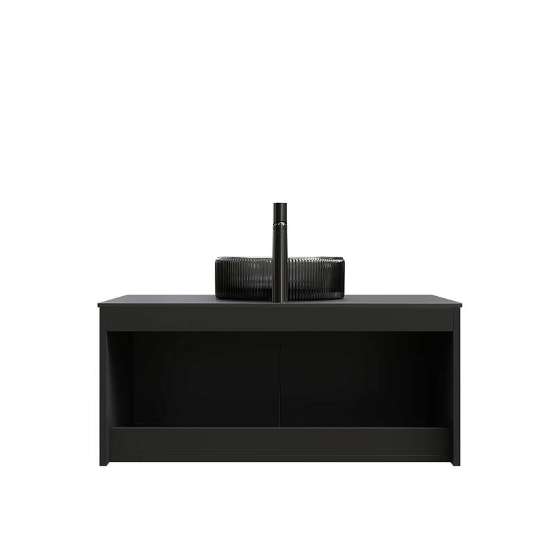 30"/36"/48" Floating Bathroom Vanity with Vessel Sink, Wall Mounted Sintered Stone Countertop Bathroom Storage Cabinet