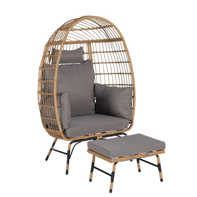 Wicker Egg Chair,Rattan Large Egg Chair Indoor Outdoor,with Ottoman