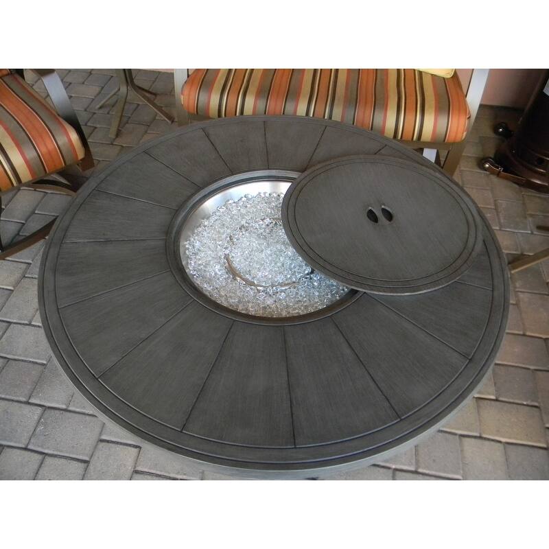 AZ Patio Heaters Cast Aluminum Round Fire Pit in Brushed Wood Finish - 44 x 44 x 24