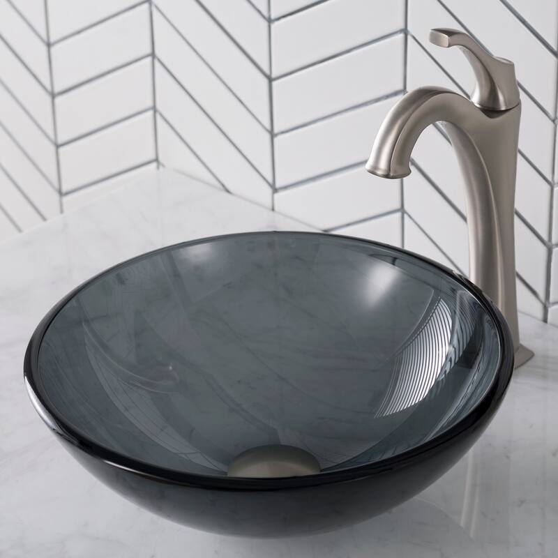 Kraus 14" Clear Black Glass Vessel Bathroom Sink Only