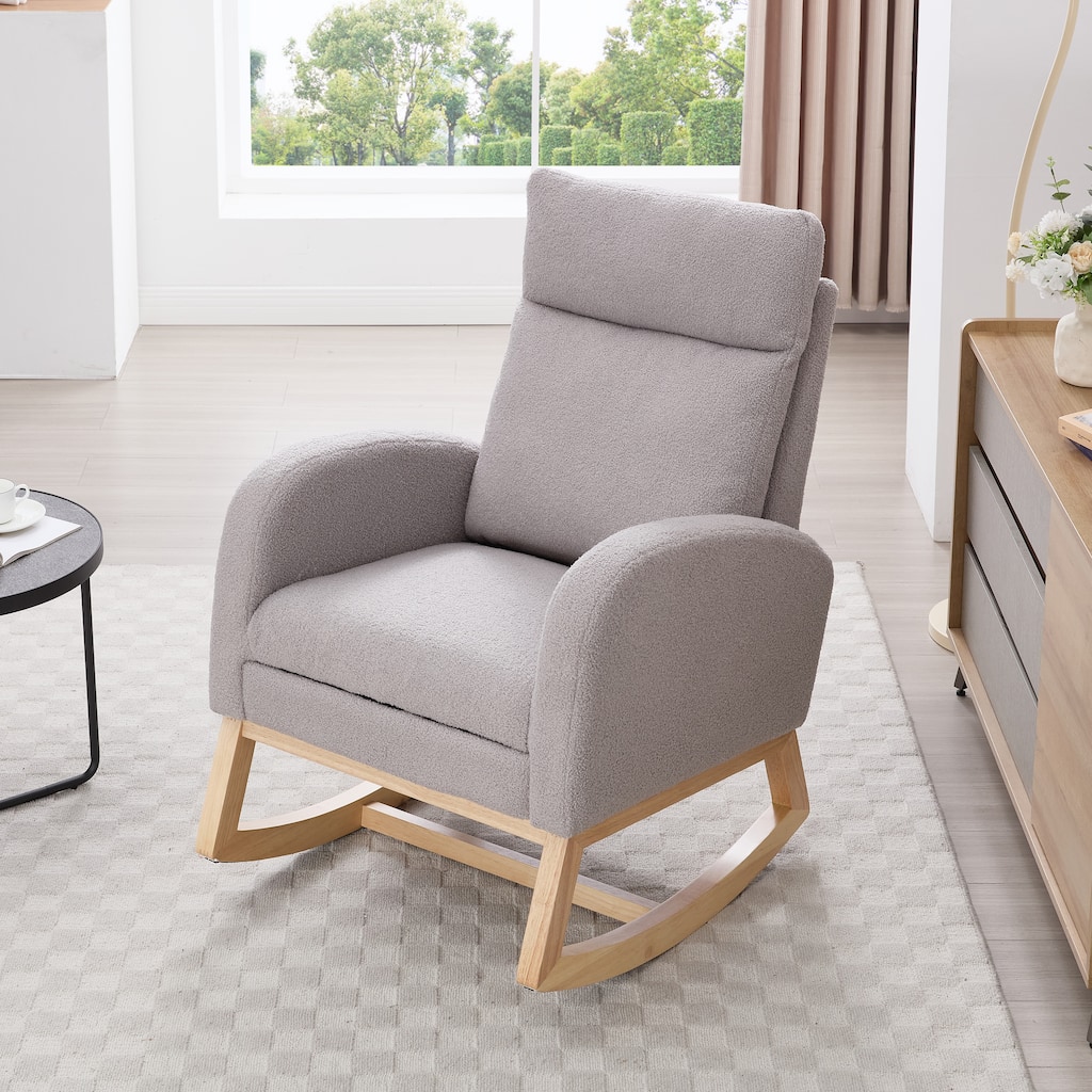 Rocking Chair Nursery, Modern Upholstered Glider Rocker with Side Pocket, High Backrest Accent Armchair for Living Room