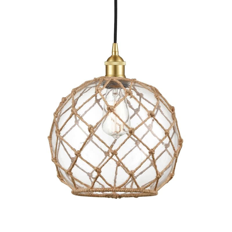 Innovations Lighting 616-1P-13-10 Farmhouse Pendant Farmhouse 10" Wide - Satin Gold / Clear Glass / Brown Rope