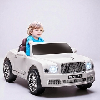 12V Bentley Mulsanne Licensed Kids Ride-On Car with Remote, Music, LED Lights, AUX, Suspension, 2 Motors, for Ages 3-6 - White