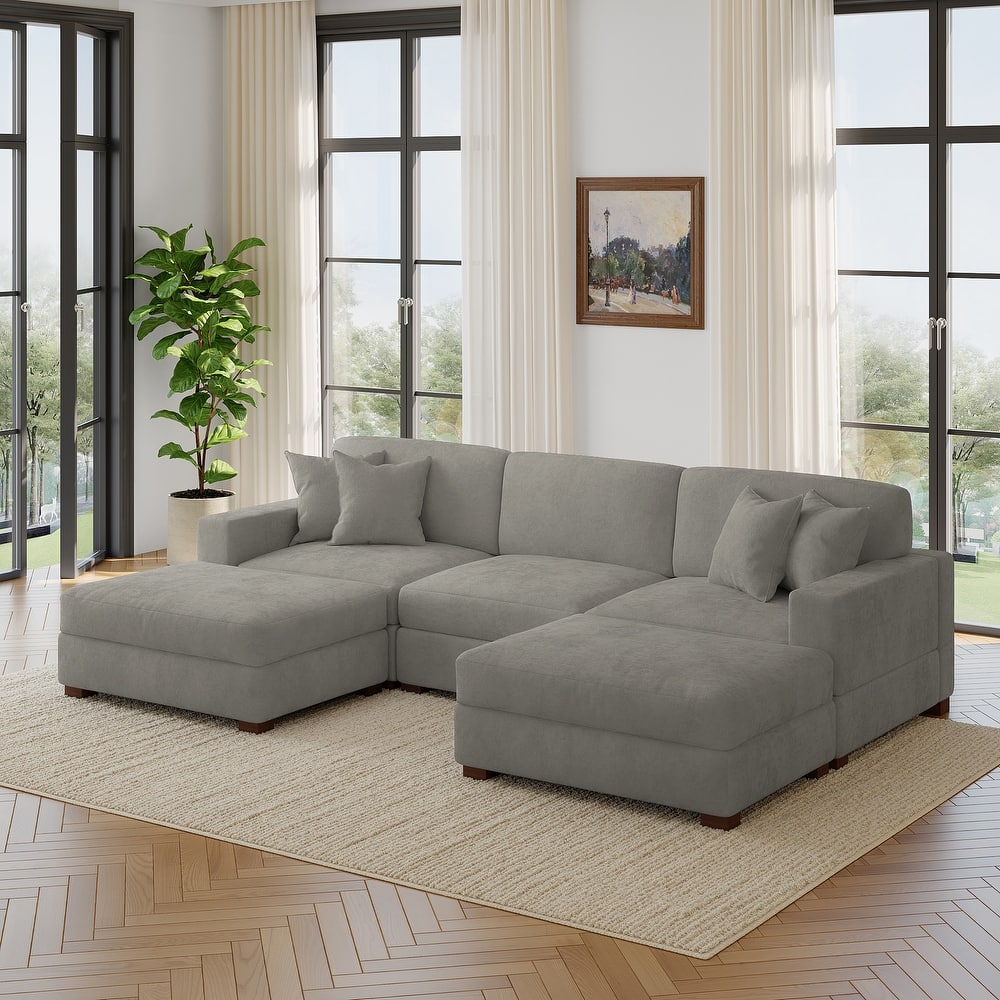 Modern Chenille Oversized Modular Sectional Sofa with 2 Ottoman