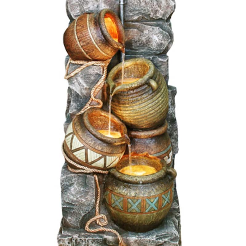 43" Tall Polyresin Indoor / Outdoor Fountain w/ LED Light, Potter Pitcher Design