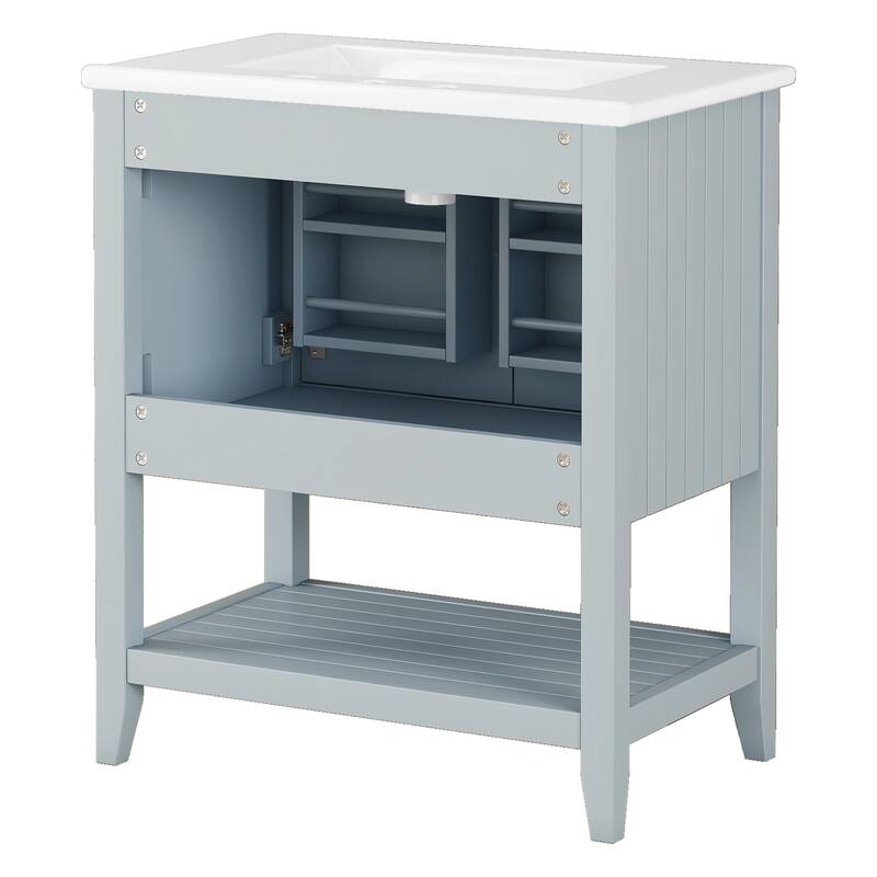 Bathroom Vanity with Sink, Bathroom Storage Cabinet with 2 Soft Closing Doors and Door Shelf, Bathroom Cabinet with Open Shelf