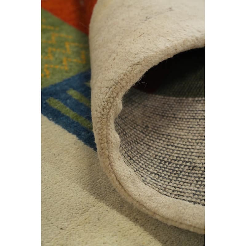 Hand Knotted Oriental 100% Wool Carpet Tribal Geometric Multi-Colored Gabbeh Area Rug - 6' 6'' X 4' 7''