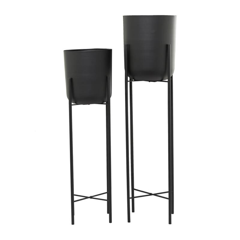 Metal Indoor Outdoor Planter with Removable Stand - Set of 2 Black or White - CosmoLiving by Cosmopolitan