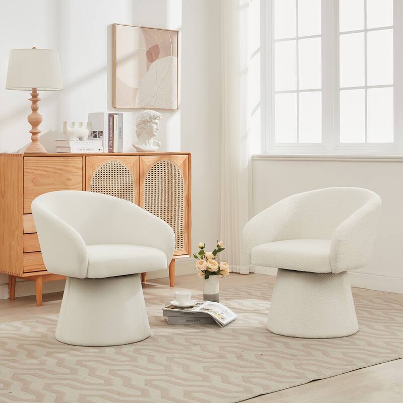 Modern 360° Swivel Accent Chair, Boucle Upholstered, Comfy Barrel Chair for Living Room, Bedroom & Office