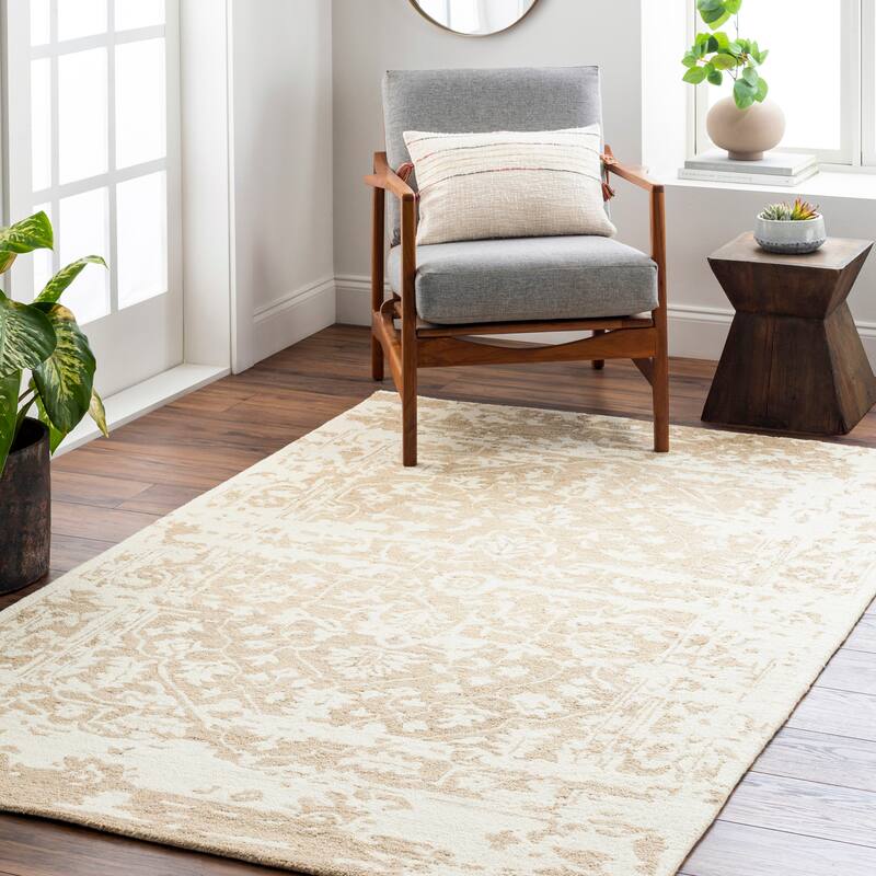 Shikoba Handmade Distressed Wool Area Rug - Beige - 5' x 7' 6"