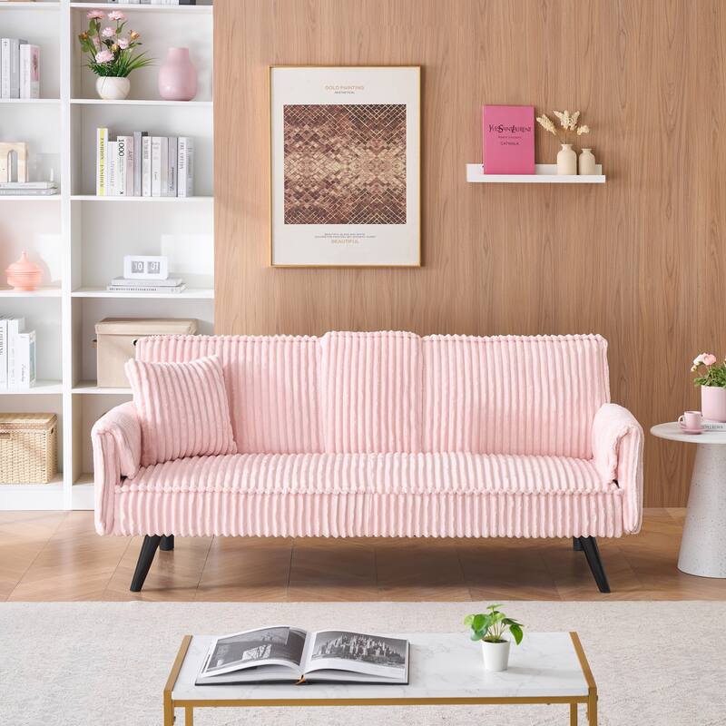Pink Corduroy Sofa with Retractable Cup Holder, 72x39x31 inches, Suitable for Living Room and Bedroom - Multi-Color