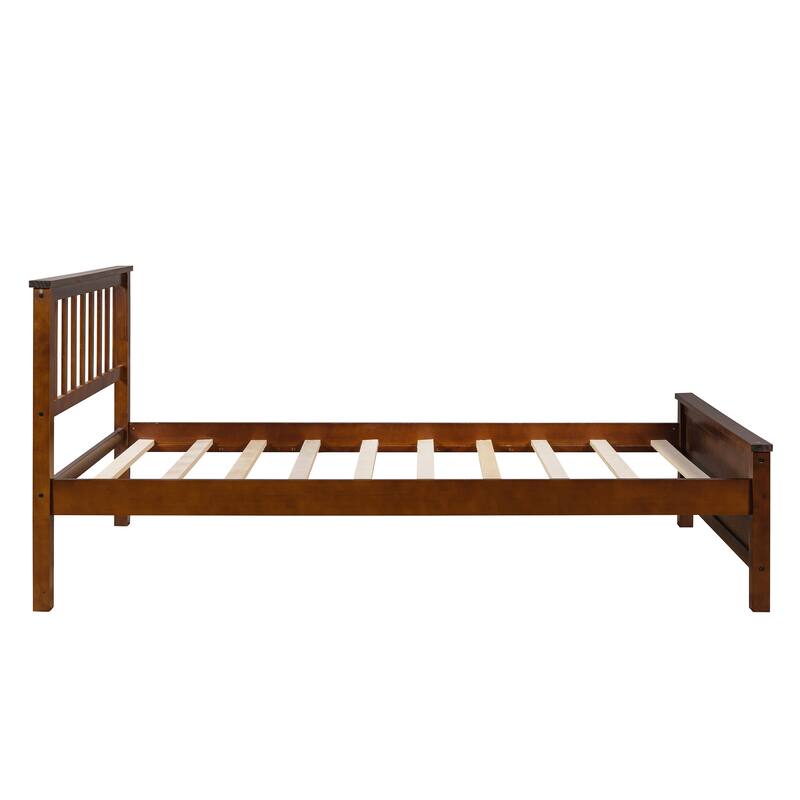 Twin Size Solid Wood Platform Bed with Headboard & Footboard
