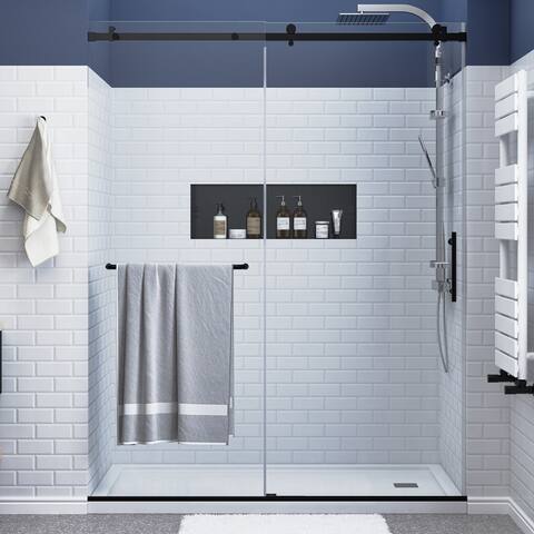 FELYL 56-60" W x 76" H Single Sliding Frameless Shower Door with Heat Soaking Process and Protective Coating Clear Glass