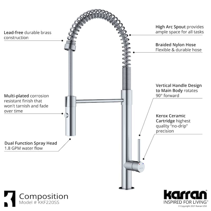 Karran Bluffton Single-Handle Pull-Down Sprayer Kitchen Faucet with Matching Soap Dispenser