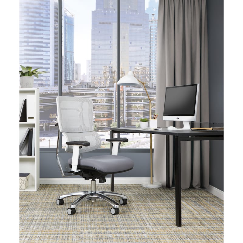 Breathable White Vertical Mesh Office Chair with Fabric Seat in Steel - Grey