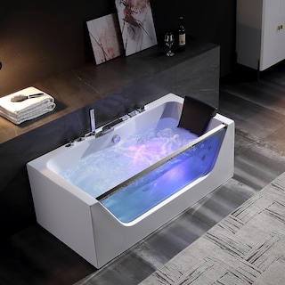 59" X 30" Acrylic Rectangle Whirlpool Bathtub - 11 Water Jets - Led Lights - Center Drain - 3-Side Alcove Install