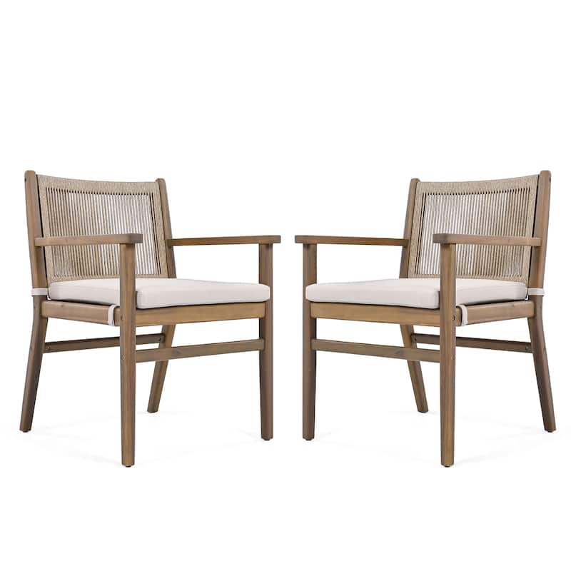 Light Brown Armchairs Outdoor Dining Chairs with Rope Back, Patio Chairs Set of 2 Coffee Chair Reading Chair